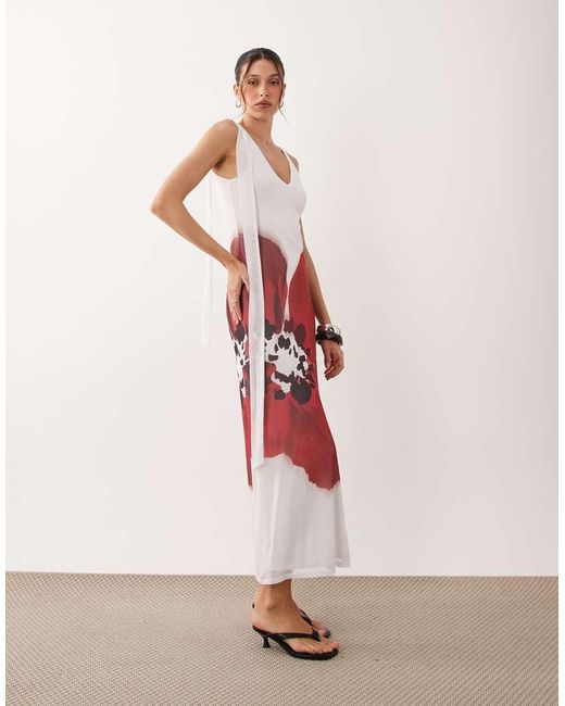 ASOS Pink Placement Print Midi Dress