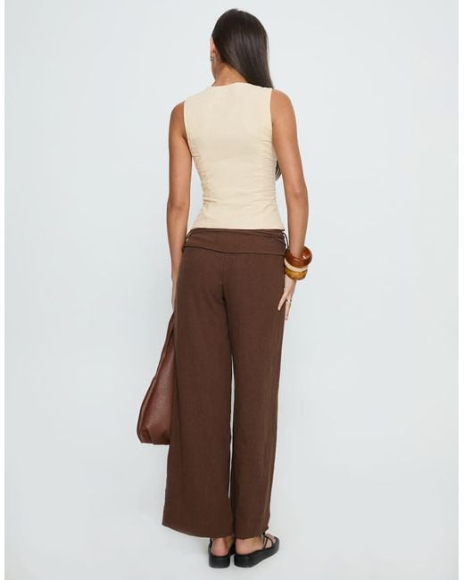 Princess Polly Brown Moon Linen Blend Tie Side Wide Leg Trousers