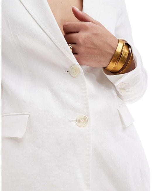 Mango White Linen Cinched Waist Co-ord Blazer
