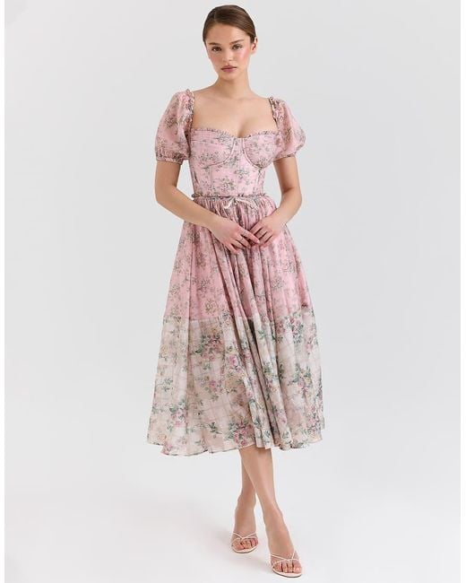 House Of Cb Pink Penelope Chiffon Midi Dress