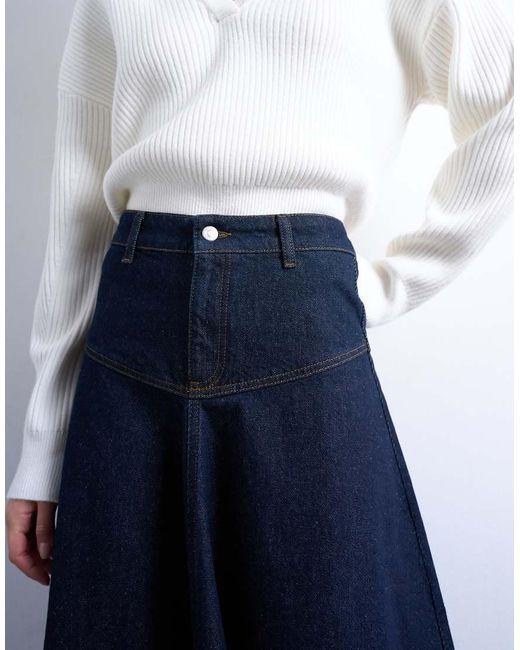 TOPSHOP Denim Maxirok Met Plooi in het White