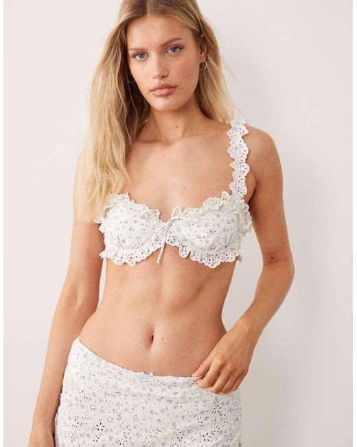 For Love & Lemons White Cape Cod Frill Detail Bikini Top Co-ord