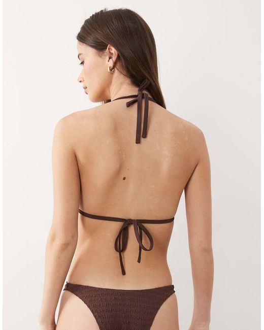ASOS Natural Fuller Bust Ruthie Textured Double Strap Triangle Bikini Top With Resin Bead Trim