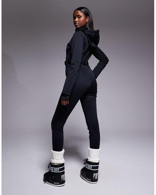 ASOS 4505 Ski & Snow Blue Asos 4505 Ski Soft Shell Belted Ski Suit With Skinny Leg And Faux Fur Hood