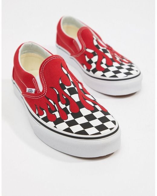 Vans Red 'classic Slip-on' Checkerboard Flame Canvas Skates for men