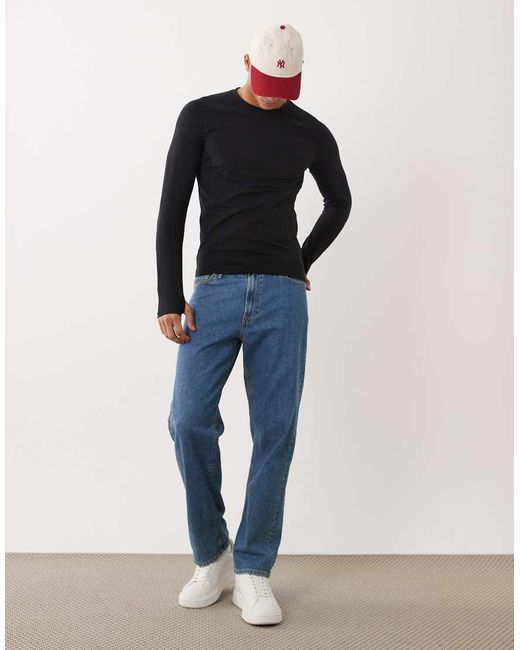 River Island Blue Muscle Fit Technical Long Sleeve T-Shirt for men