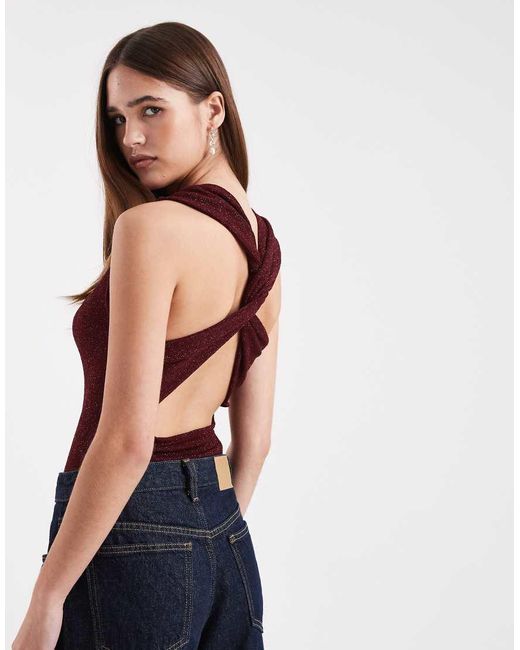 Miss Selfridge Blue Twist Back Bodysuit