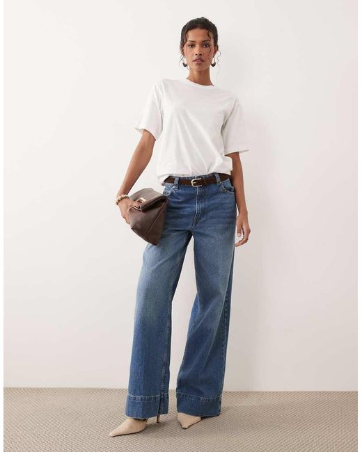 ASOS Blue Wide Leg Jeans With Crease Front And Belt