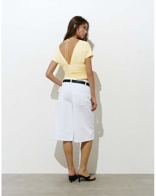 Pull&Bear White Gathered V-Neck Top