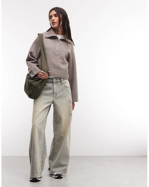 Monki Brown Half Zip Jumper
