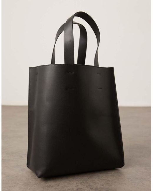 ASOS Black Faux Leather Tote Bag With Crossbody Strap for men