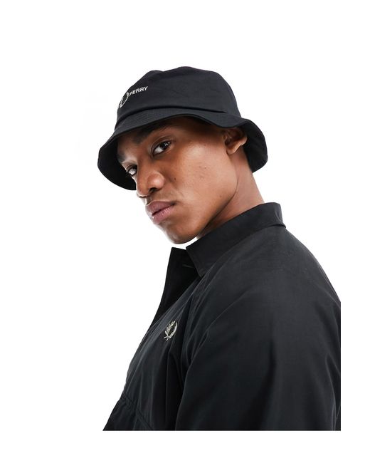 Fred Perry Black Twill Bucket Hat for men