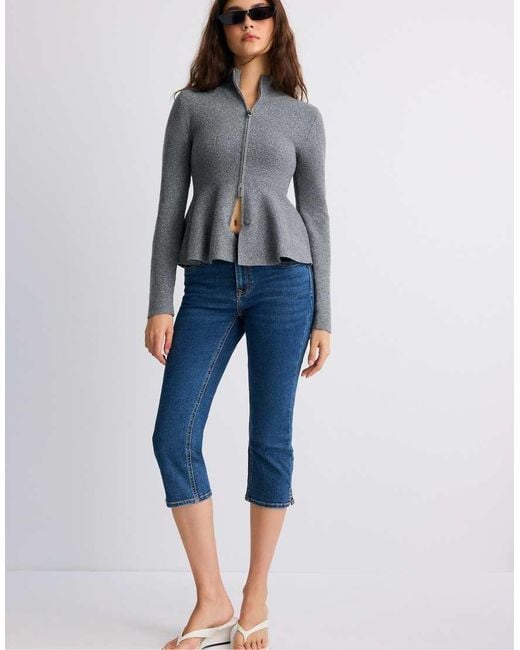 Stradivarius Blue Peplum Knit Sweater