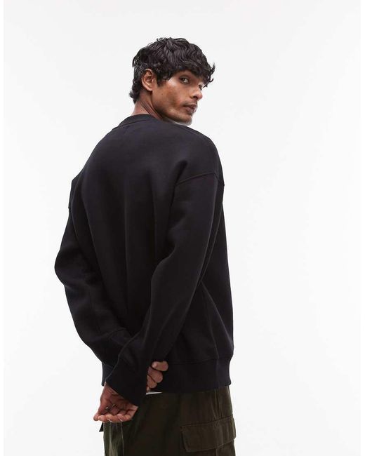 Felpa Oversize Nera Con Stampa Di Foglie Applicata di Topman in Black da Uomo