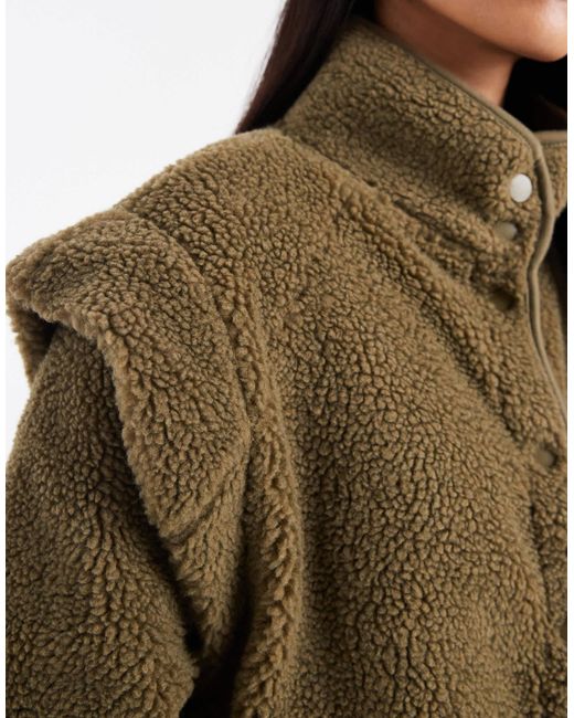 ASOS Brown Sharp Shoulder Zip Through Borg Fleece