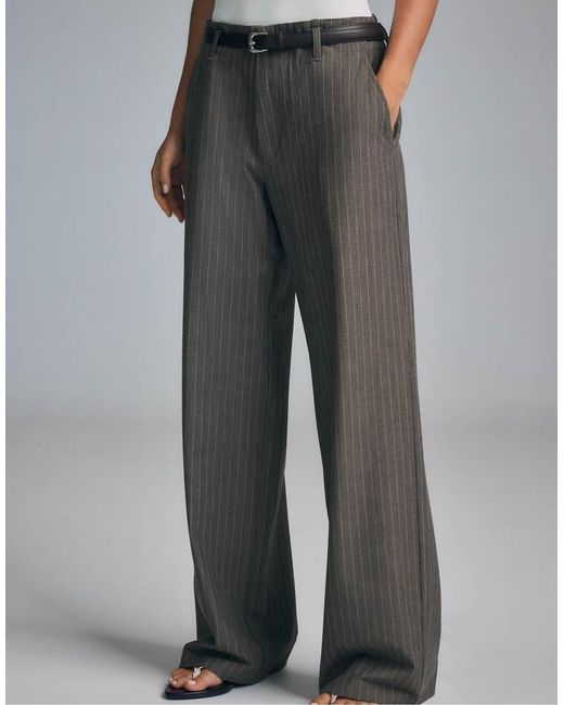 Stradivarius Gray Flowing Striped Straight-leg Trousers