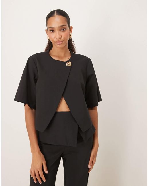 ASOS Black Tailored Gold Button Top
