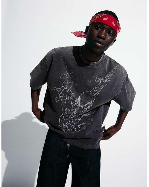 Bershka Gray Spider-man Print Short Sleeve T-shirt for men