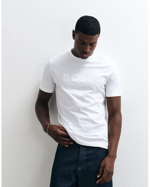 Boss White Regular Fit Tonal Logo T-Shirt for men