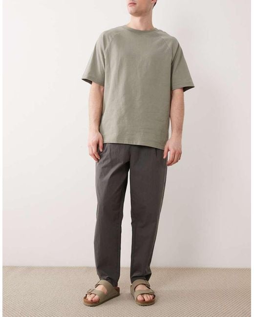 ASOS Gray Oversized Tapered Trousers With Pleat for men