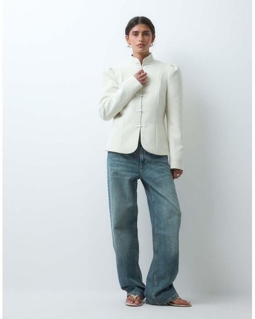 Miss Selfridge Blue Tailored Puff Sleeve Jacket