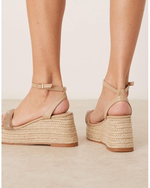 Glamorous Natural Espadrille Platform Heeled Sandals