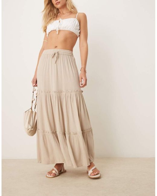 Vila Natural Tiered Boho Maxi Skirt