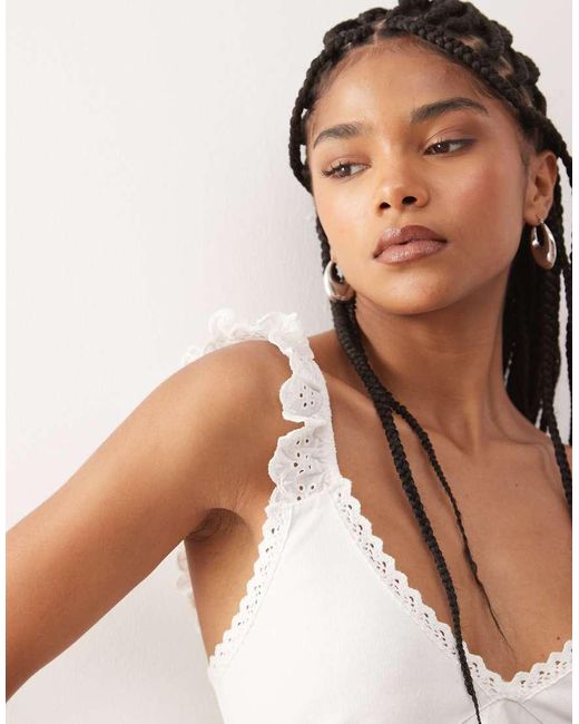 Reclaimed (vintage) White Babydoll Poplin Cami With Broderie And Lace Trims