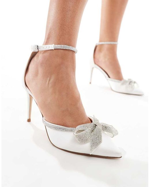 Steve Madden Lumiere Bridal Embellished Bow Pointed Heeled Shoes With Ankle Strap in White Lyst UK