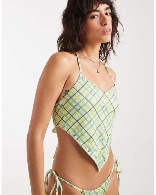 Daisy Street Green Bandana Bikini Top And Tie Side Bottoms