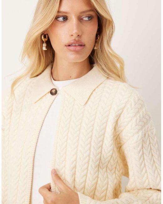 Gina Tricot Natural Long Sleeve Cable Knitted Cardigan