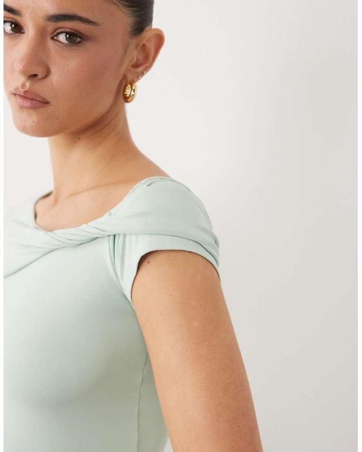4505 Gray Plush Handle Asymmetric Drape Detail Cap Sleeve Studio Top