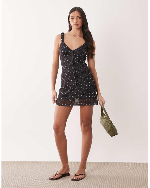 ASOS Black Cap Sleeve With Tie Detail Mini Dress