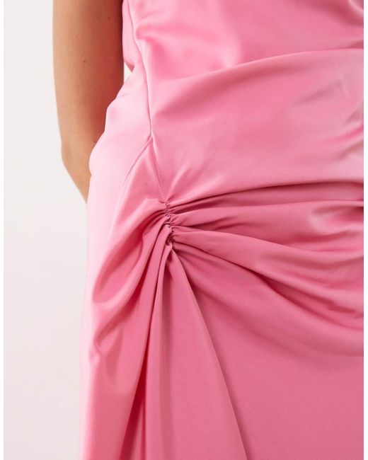 ARRANGE Pink One Shoulder Draped Maxi Dress With Ruffles
