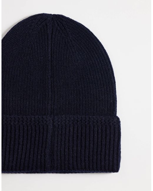 ASOS Blue Knitted Pattern Edge Ribbed Beanie for men