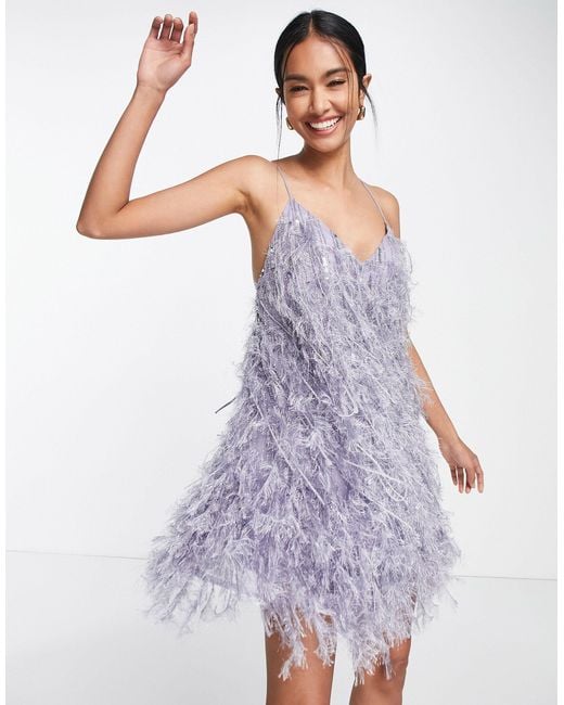ASOS Synthetic Feather & Sequin Mini Dress With Low Back in Purple | Lyst