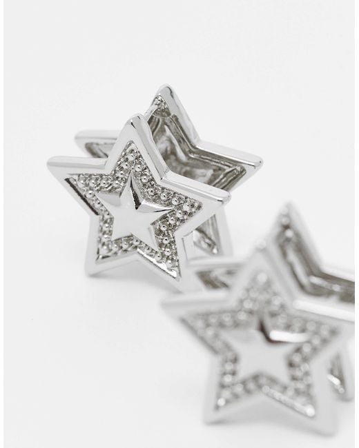 Reclaimed (vintage) White Star Huggie Hoop Earrings