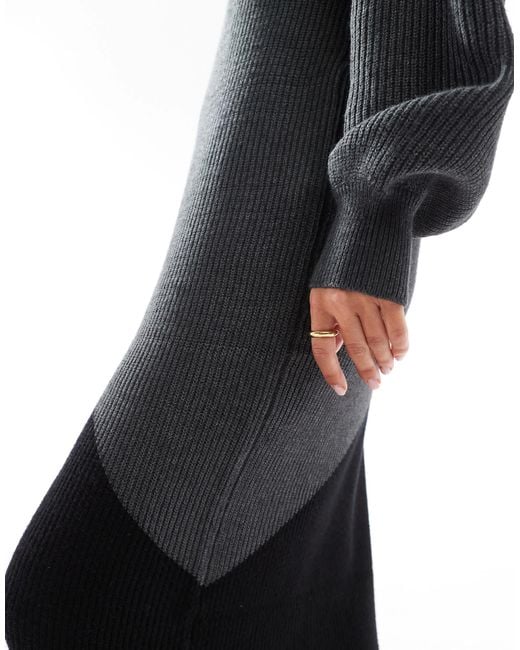 Object Gray Colourblock Knitted Maxi Dress