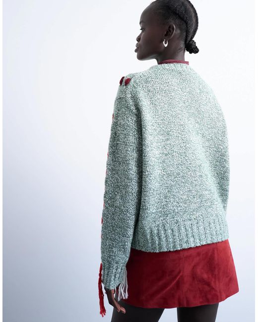 Pull en maille à motif losanges brodé TOPSHOP en coloris Red