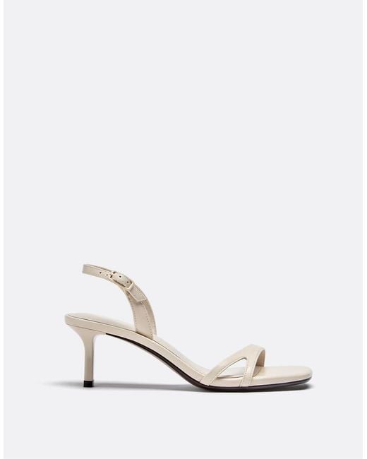Stradivarius White Heeled Cut-out Strap Sandal