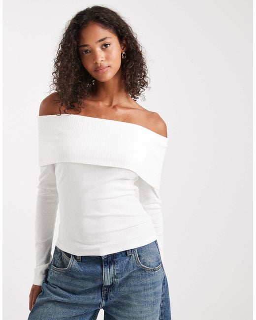 Miss Selfridge White Mixed Rib Knit Off The Shoulder Top