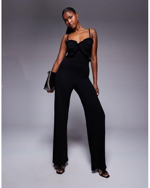 ASOS Jumpsuit Met Camibandjes, Wijde Pijpen En Ruches in het Blue