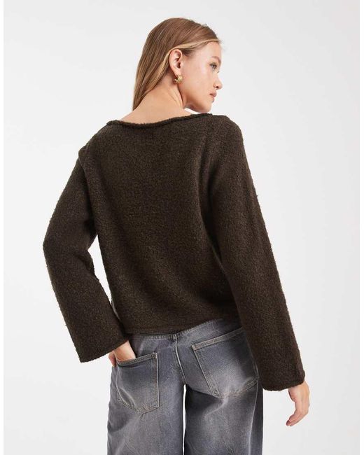 ASOS White Boucle Slash Neck Top
