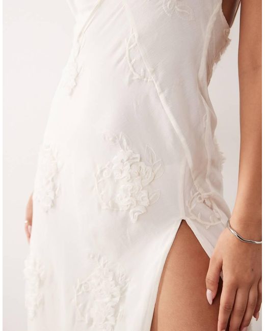 Bardot Natural Romaya Chiffon V Neck Floral Applique Detail Maxi Dress