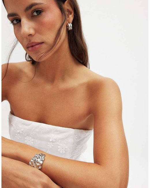 NA-KD White Embroidered Bandeau Top
