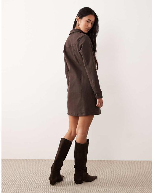 ASOS Natural Denim Long Sleeve Fitted Shirt Dress