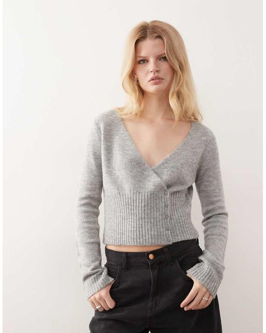 Collusion Gray Collusuion Fine Knit Wrap Top