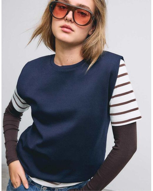 Stradivarius Blue Basic T-shirt With Padded Shoulders