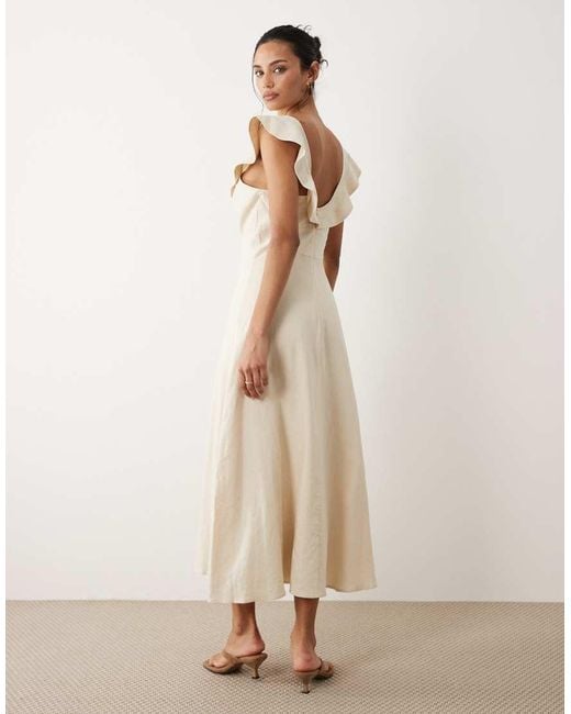 mango beige linen dress Mango Linen Jacquard Spot Pattern Tiered Smock Dress In Beige-Neutral Size  2