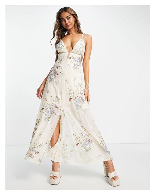 Miss Selfridge White Premium Embellished Floral Maxi Dress